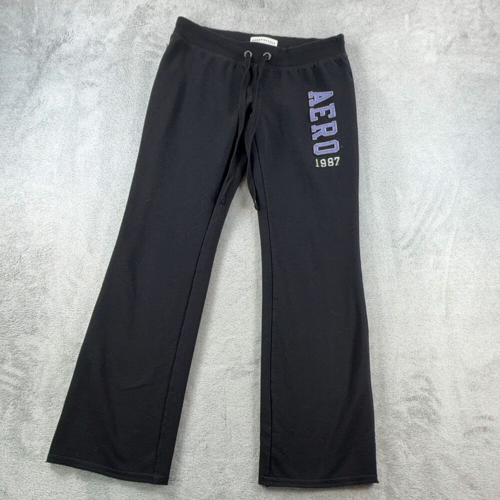 Aéropostale AERO 1987 Sweatpants Women's M Black Fleece Drawstring Wide-Leg